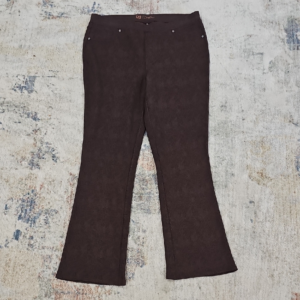 DG2 Diane Gilman Brown Snake Print Pull-On Stretch Ponte Bootcut Pant Sz XL